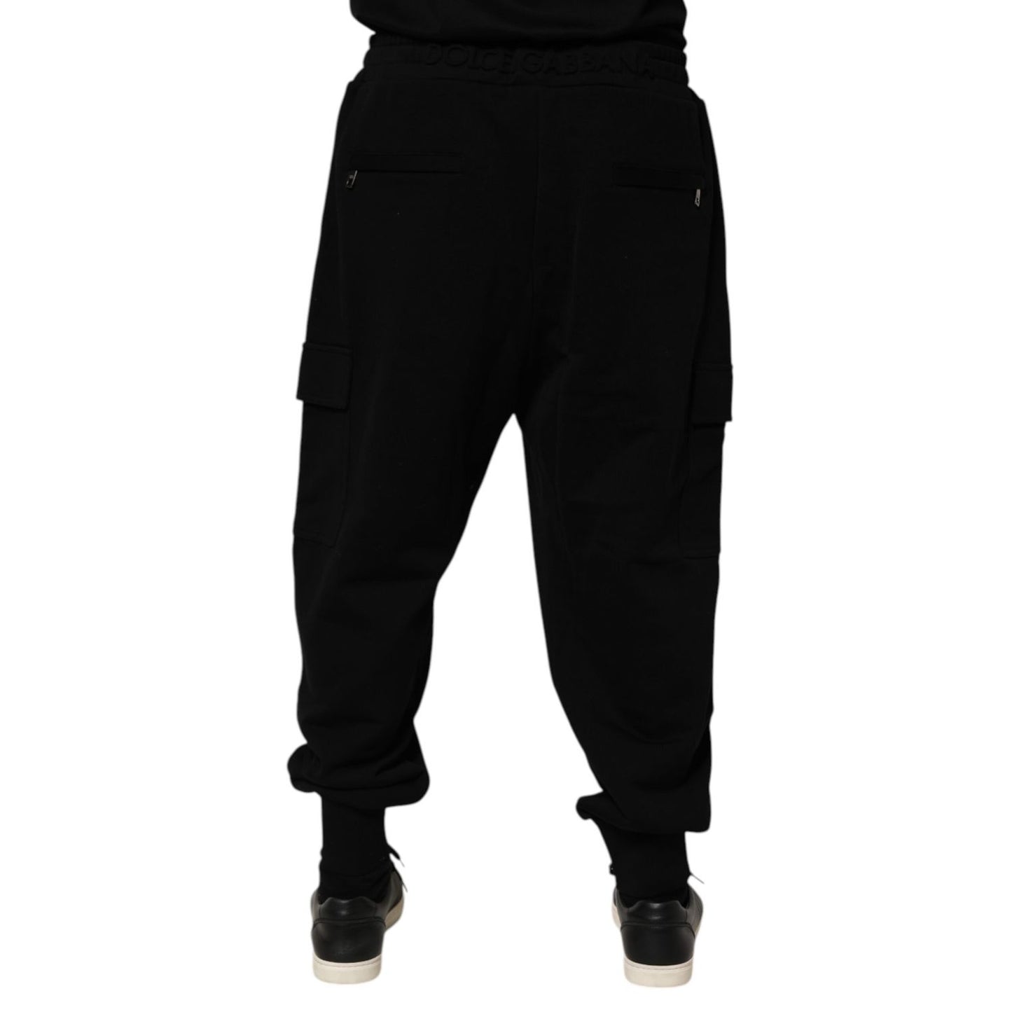 Dolce & Gabbana Black Cotton Blend Cargo Joggers Drawstring Pants Dolce & Gabbana