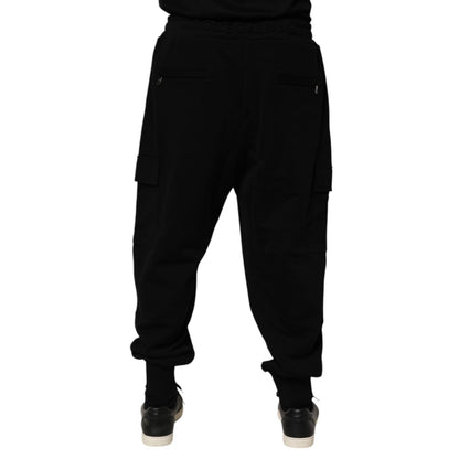Dolce & Gabbana Black Cotton Blend Cargo Joggers Drawstring Pants Dolce & Gabbana