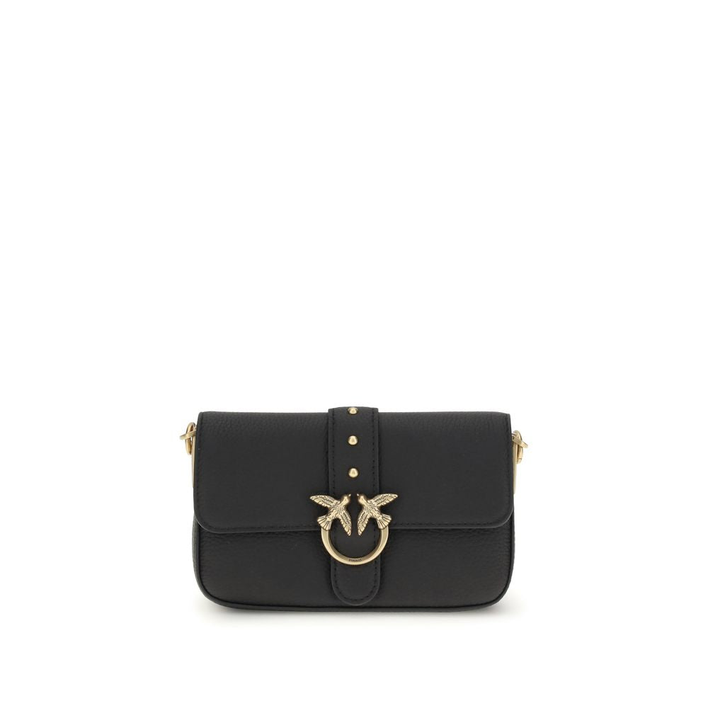 PINKO Black Calf Leather Bos Taurus Shoulder Bag