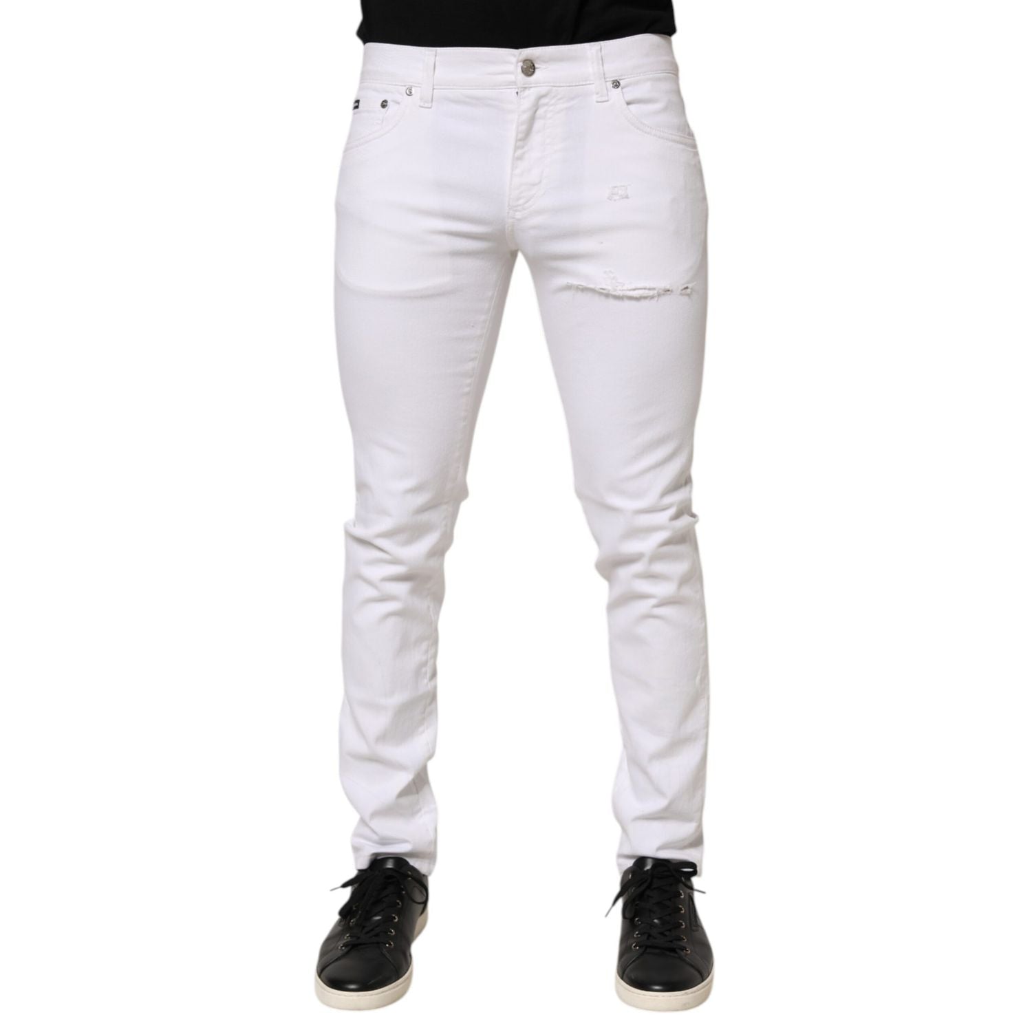 Dolce & Gabbana White Ripped Cotton Skinny Men Denim Jeans