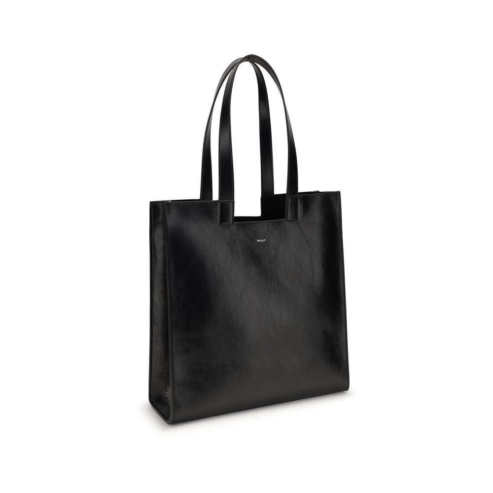 Bally Black Calf Leather Bos Taurus Shoulder Bag, minimalist design with gold logo, versatile for any occasion, AW25.