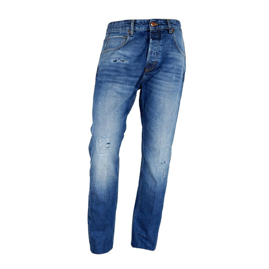 Don The Fuller Blue Cotton Men Jeans with faded wash and 5-pocket design, showcasing premium denim comfort and style.
