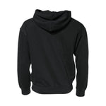 Back view of Dolce & Gabbana Black Logo FullZip Hooded Sweatshirt Sweater, showcasing sleek hood design and premium cotton material.