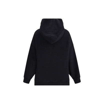 Back view of Givenchy Black Cotton Sweatshirt with hood and ribbed cuffs, highlighting modern design and oversized fit.