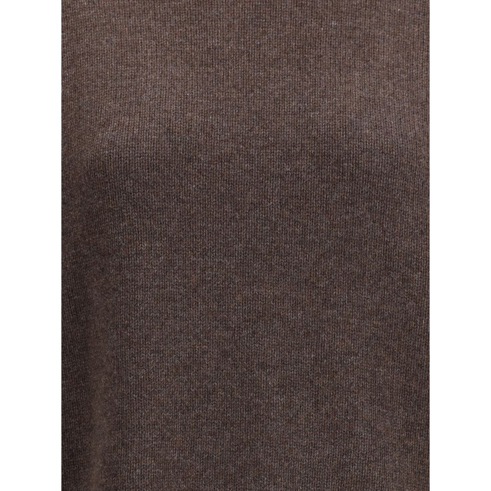 Brunello Cucinelli Brown Cashmere Turtleneck close-up showcasing luxurious fabric texture.