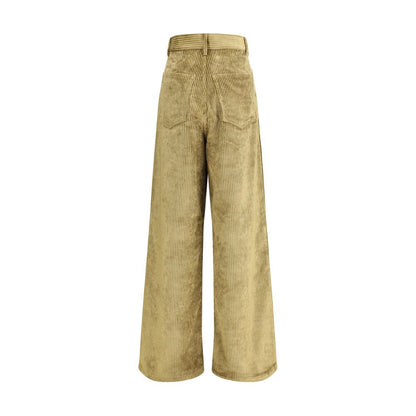 Petar Petrov Gold Cotton Casual Pants in rich corduroy, wide-leg design, masculine-feminine style, adds elegance and depth to outfits.