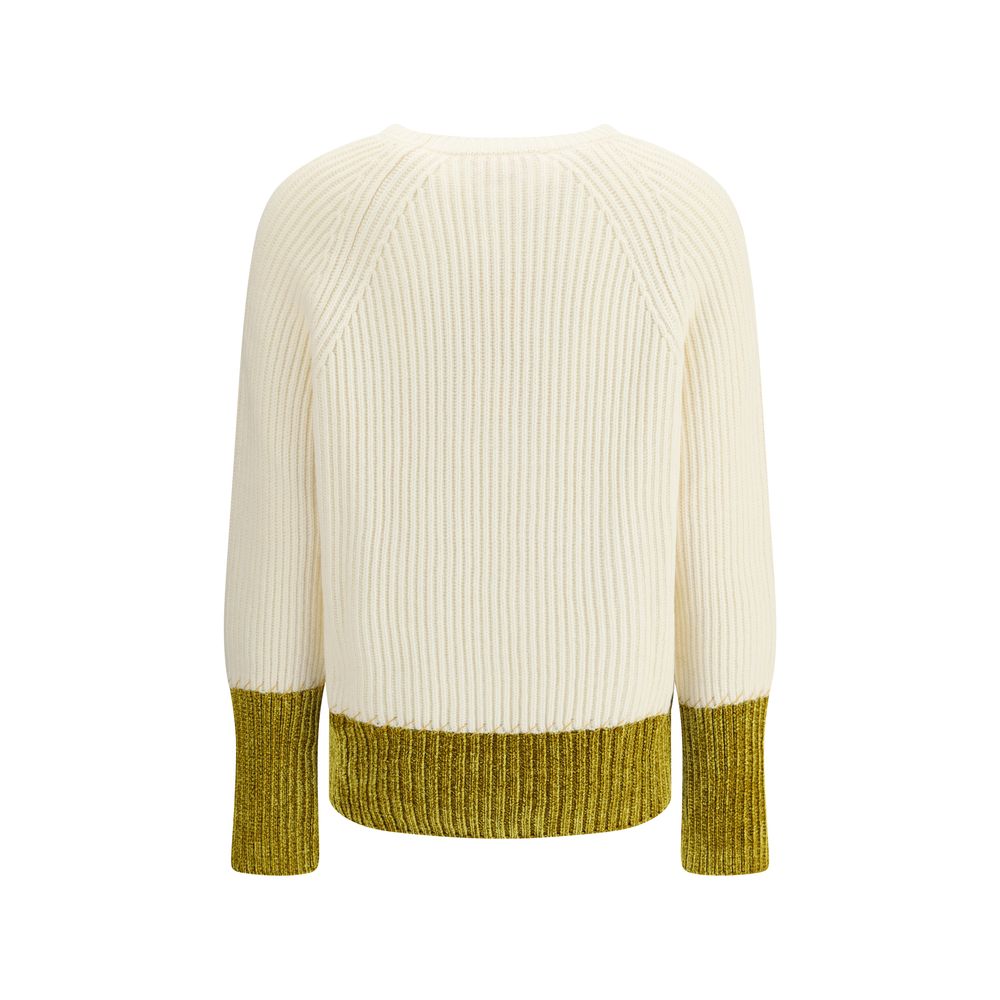 Back view of Marni Multicolor Fleece Wool Sweatshirt featuring color-block design and English rib knit.