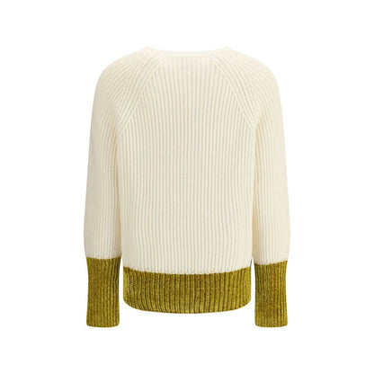 Back view of Marni Multicolor Fleece Wool Sweatshirt featuring color-block design and English rib knit.