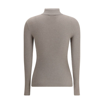 Back view of Brunello Cucinelli Brown Cashmere Sweatshirt with high neck and long sleeves.