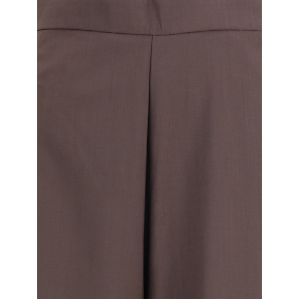 Close-up of Di Stavnitser Brown Fleece Wool Casual Pants showing the layered wide leg design with sophisticated fluid movement.