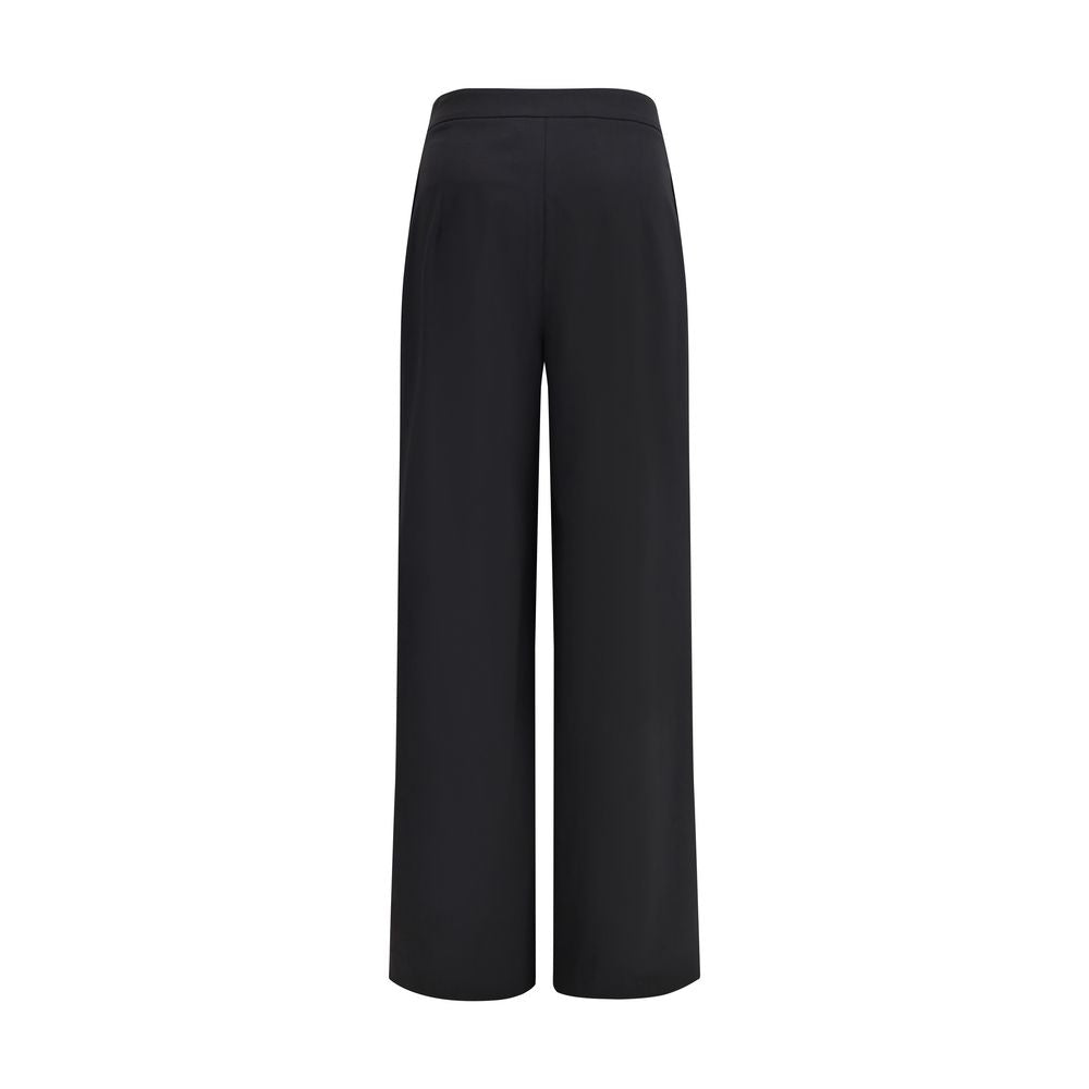 Di Stavnitser Black Polyester Casual Pants with wide leg and high waist, featuring invisible side zipper closure for a sleek look.