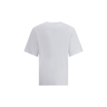 Back view of Maison Kitsuné White Cotton T-Shirt featuring ribbed crew neck and embroidered logo; AW25 collection.