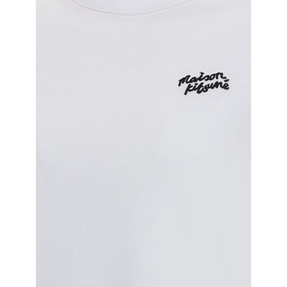 Maison Kitsuné White Cotton T-Shirt with logo embroidery and ribbed crew neck for AW25 collection, 100% cotton, regular fit.