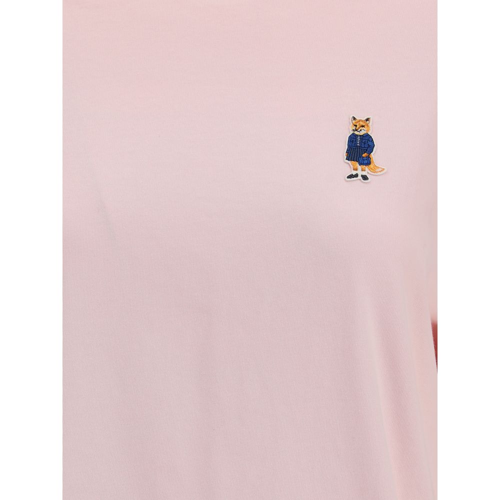 Maison Kitsuné Multicolor Cotton T-Shirt with embroidered dressed fox patch and ribbed crew neck, AW25 collection.