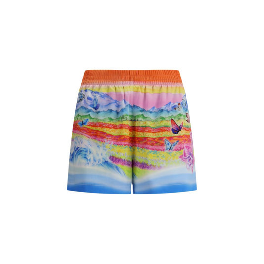 Casablanca Multicolor Silk Bermuda Shorts with landscape and butterfly print, AW25, 100% silk, regular fit summer shorts.
