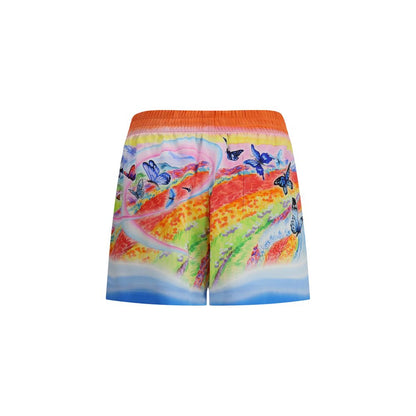 Casablanca Multicolor Silk Bermuda Shorts with landscape and butterfly print, 100% silk, AW25, regular fit, vibrant summer style.