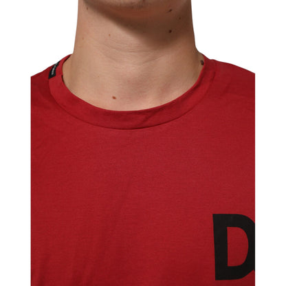 Dolce & Gabbana Red Logo Print Cotton Short Sleeve T-shirt