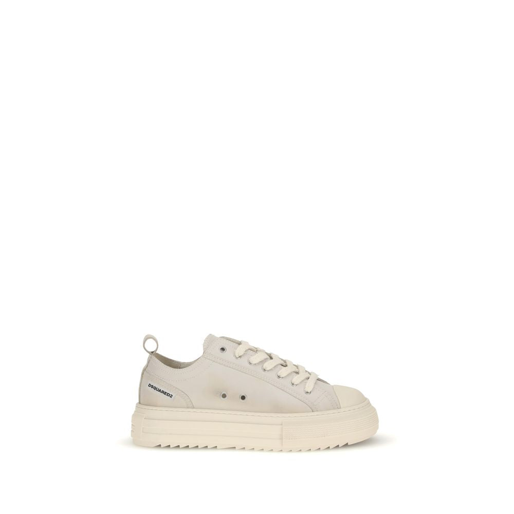 Dsquared² Cream Leather Platform Sneakers with logo, lace-up design, platform sole, perfect for casual and urban styles.