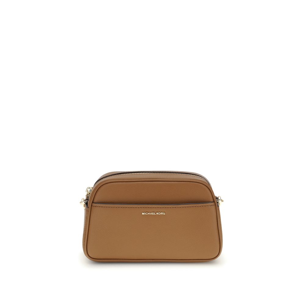 Michael Kors Brown Calf Leather Bos Taurus Shoulder Bag with zip closure and removable strap, gold-tone details.