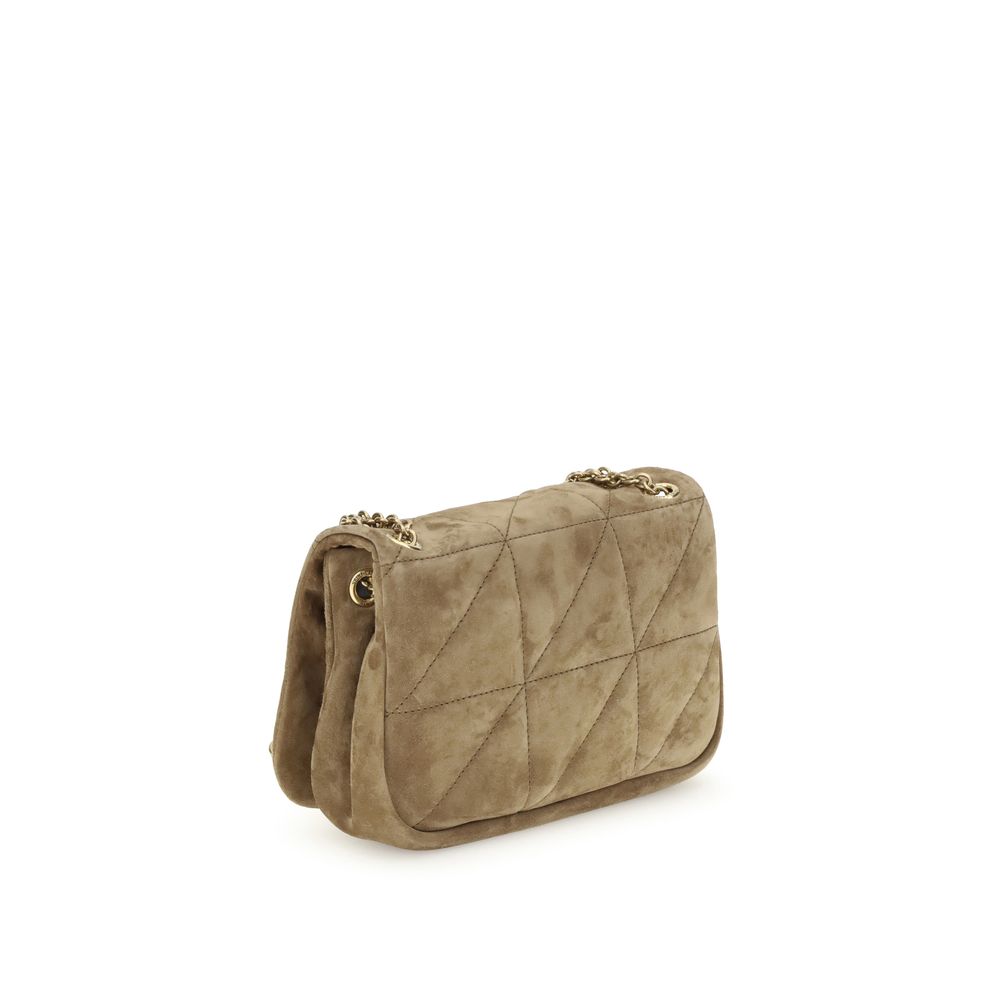 Saint Laurent Beige Calf Leather Bos Taurus Shoulder Bag with quilted design, suede finish, and iconic YSL detail.