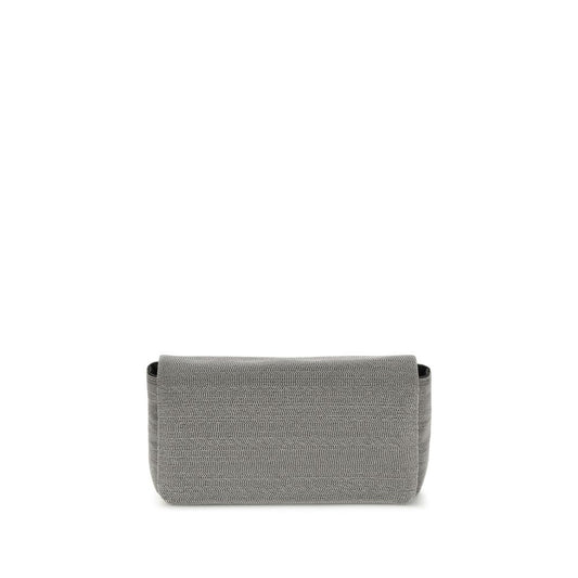 Brunello Cucinelli Gray Leather Shoulder Bag with magnetic flap closure and adjustable strap for versatile wear and elegant style.
