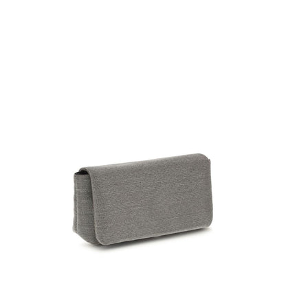 Brunello Cucinelli Gray Leather Shoulder Bag with magnetic flap closure and adjustable strap, showcasing elegant craftsmanship and style.