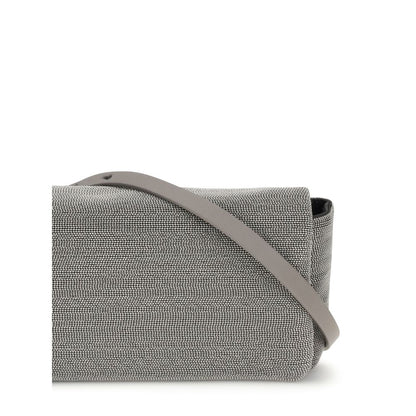 Brunello Cucinelli Gray Leather Shoulder Bag with premium leather and adjustable strap, featuring elegant craftsmanship.