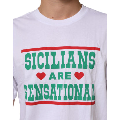 Dolce & Gabbana White Graphic Print Cotton Crew Neck T-shirt