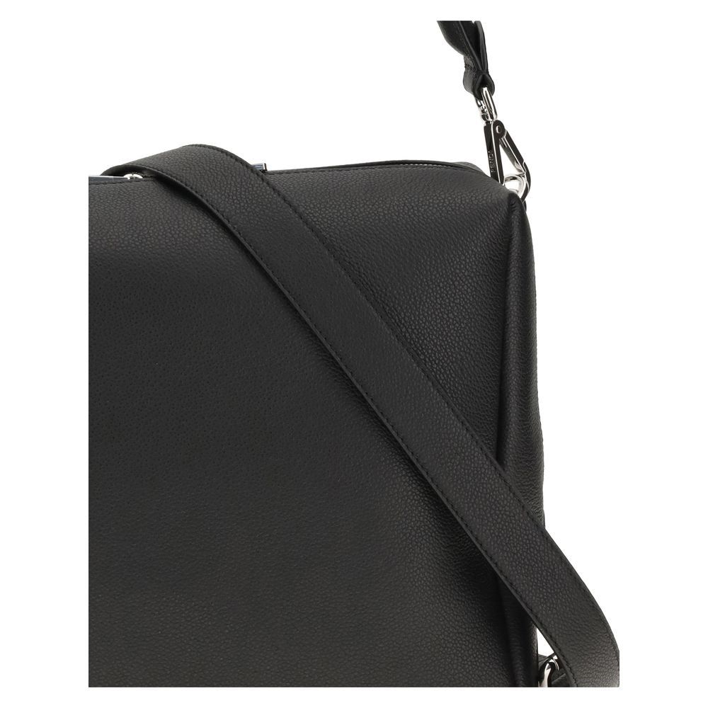 Fendi Black Calf Leather Bos Taurus Shoulder Bag with FF metal accents and palladium-finish hardware.