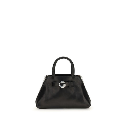 Coperni Black Calf Leather Bos Taurus Shoulder Bag with detachable long strap, AW25 stylish mini data bag, sleek black crinkled leather.