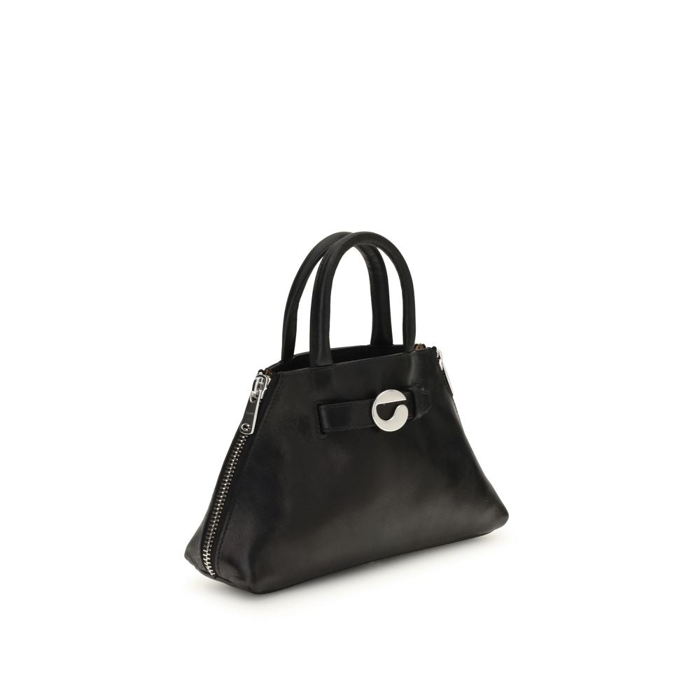 Coperni Black Calf Leather Bos Taurus Shoulder Bag showcasing sleek design and crinkled finish with detachable strap.