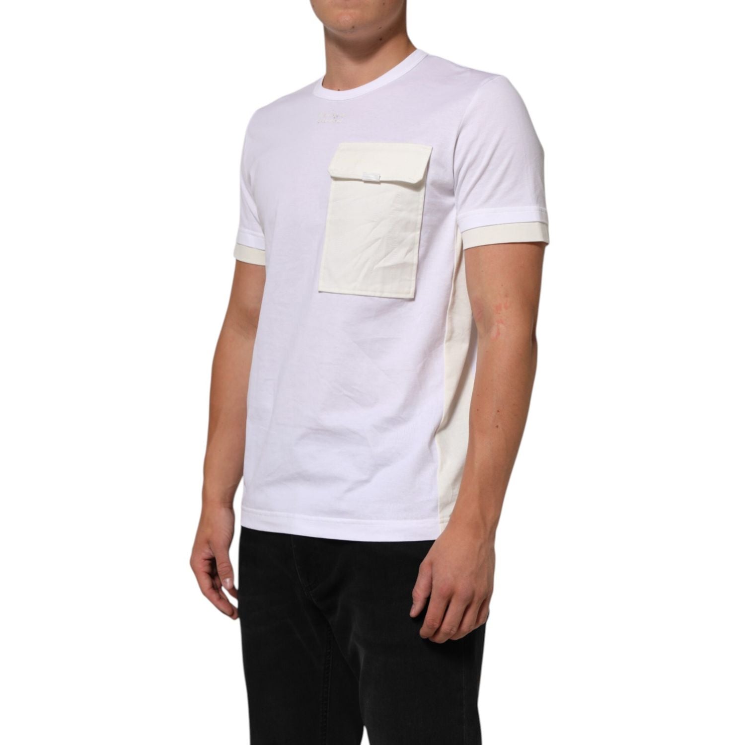 Dolce & Gabbana White Cotton Pocket Short Sleeves Men T-shirt