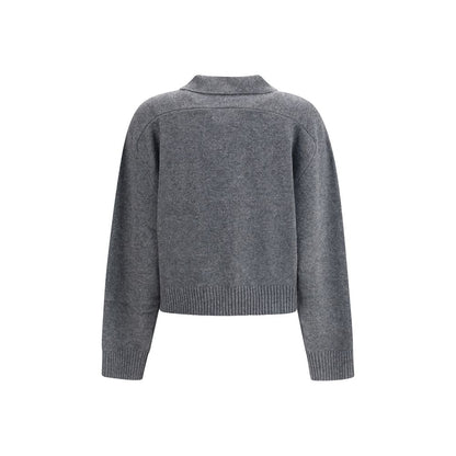 Loulou De Saison Gray Cashmere Cashmere Sweater featuring ribbed collar, cuffs, and hem for a sophisticated and comfortable look.