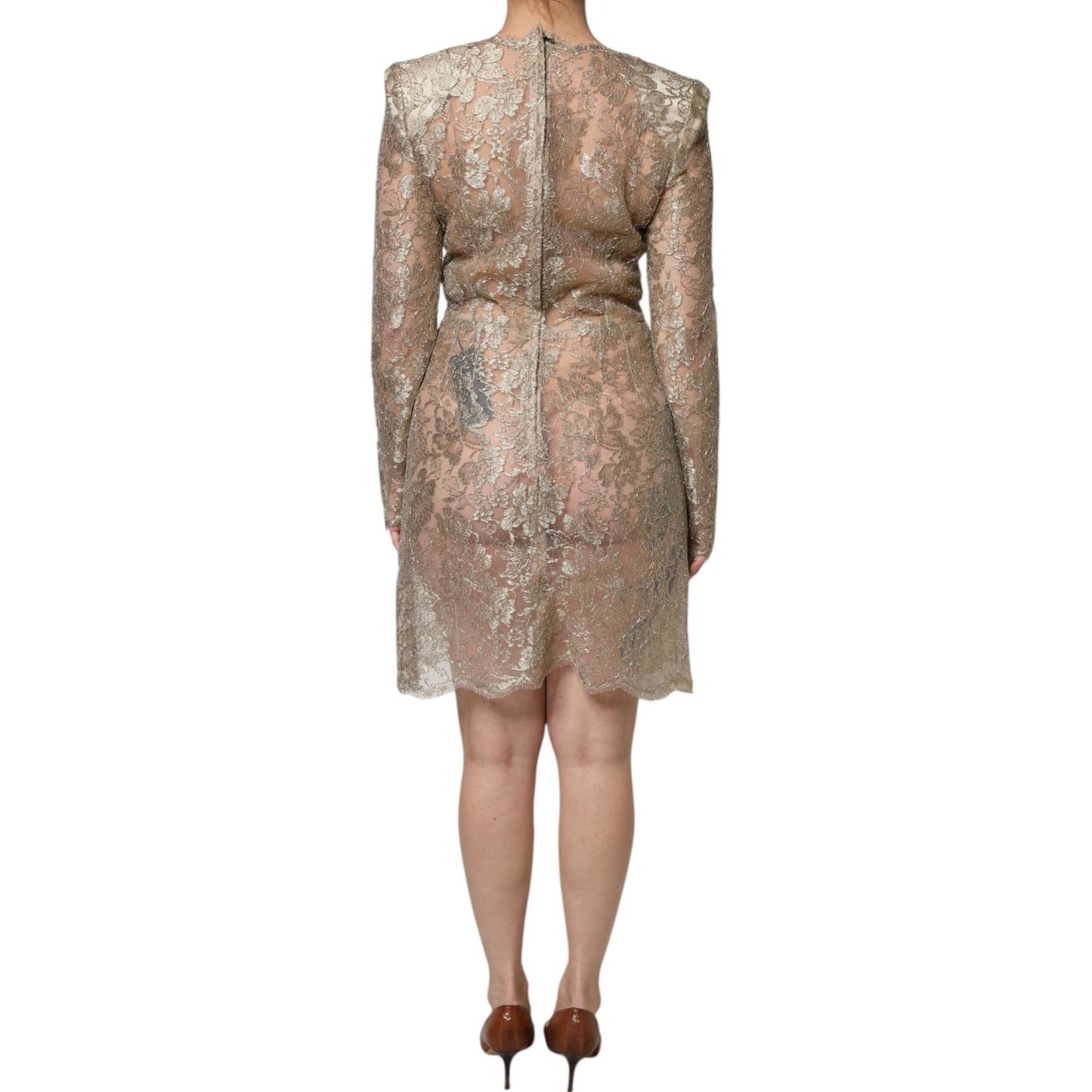 Dolce & Gabbana Gold Floral Lace A-line Sheath Mini Dress