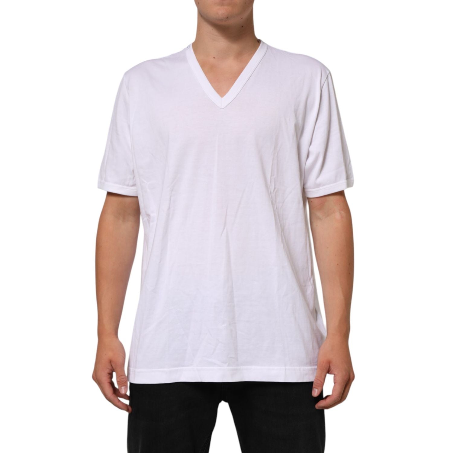 Dolce & Gabbana White Cotton V-Neck Short Sleeves T-shirt