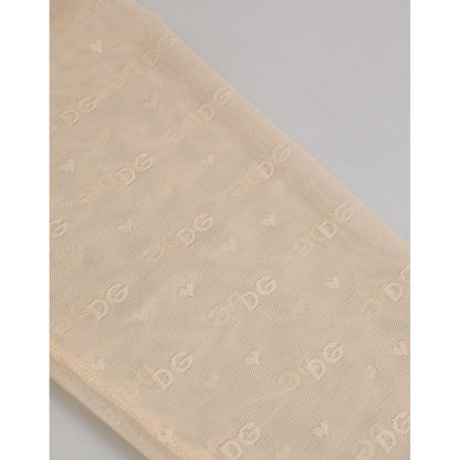 Dolce & Gabbana Beige Nylon Logo Lace Leggings Pants Underwear featuring intricate lace and logo waistband.