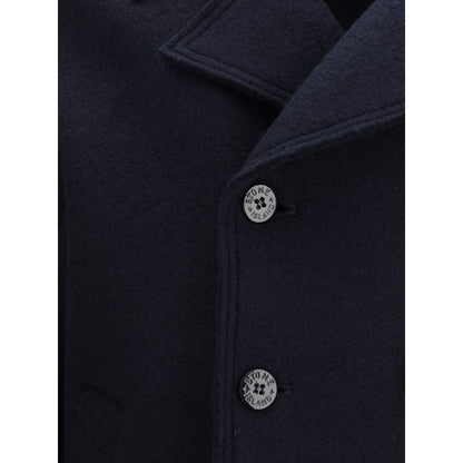 Stone Island Blue Fleece Wool Coat with snap-button closure and badge detail for AW25