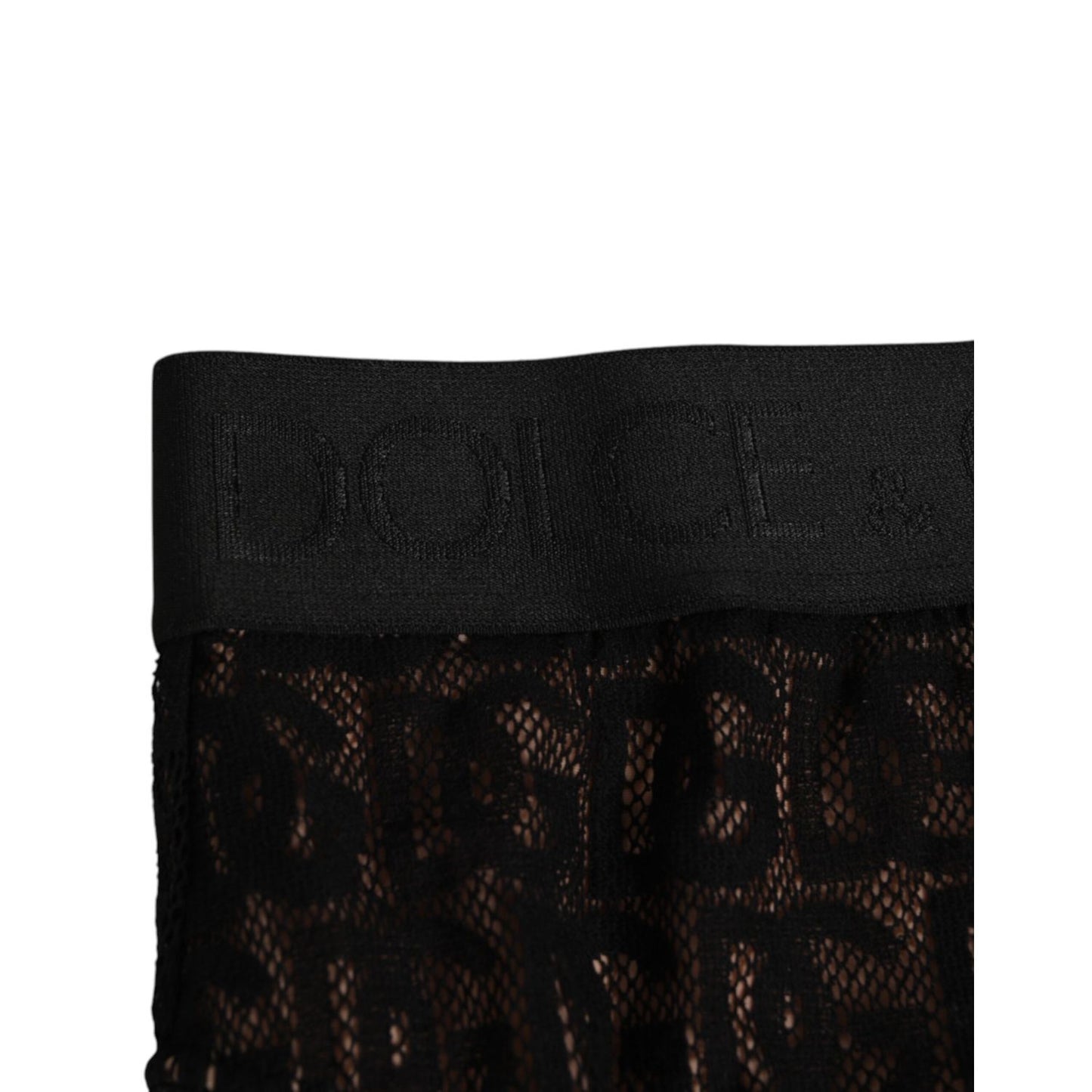 Dolce & Gabbana Black DG Logo Lace High Brief Panty Underwear close-up showing lace detail and logo waistband.