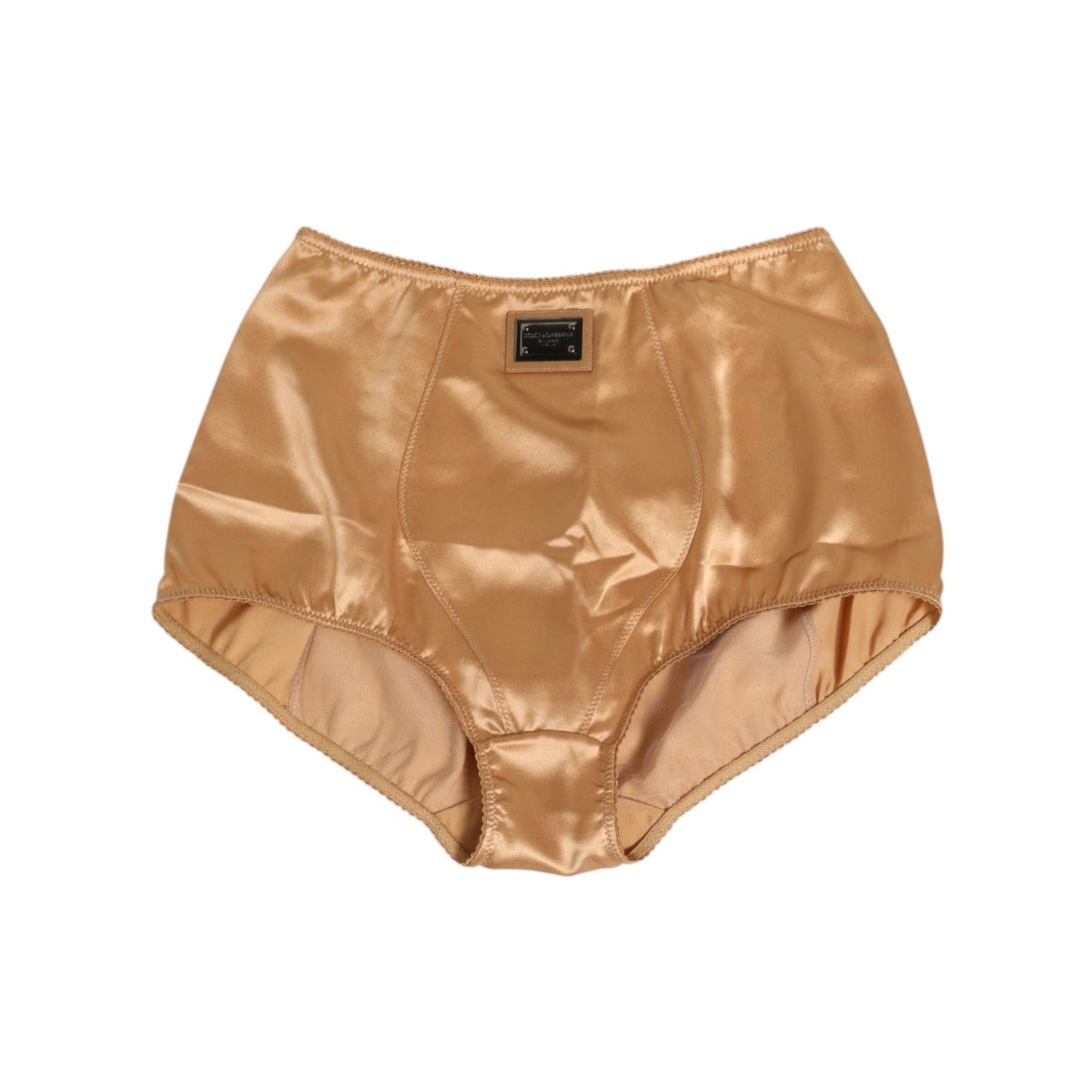 Dolce & Gabbana Beige Silk Stretch High Waist Girdle Underwear with logo detail, featuring a luxurious beige tone, smooth fit.