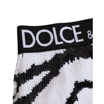 Dolce & Gabbana Black White Sequin High Waist Panty Underwear