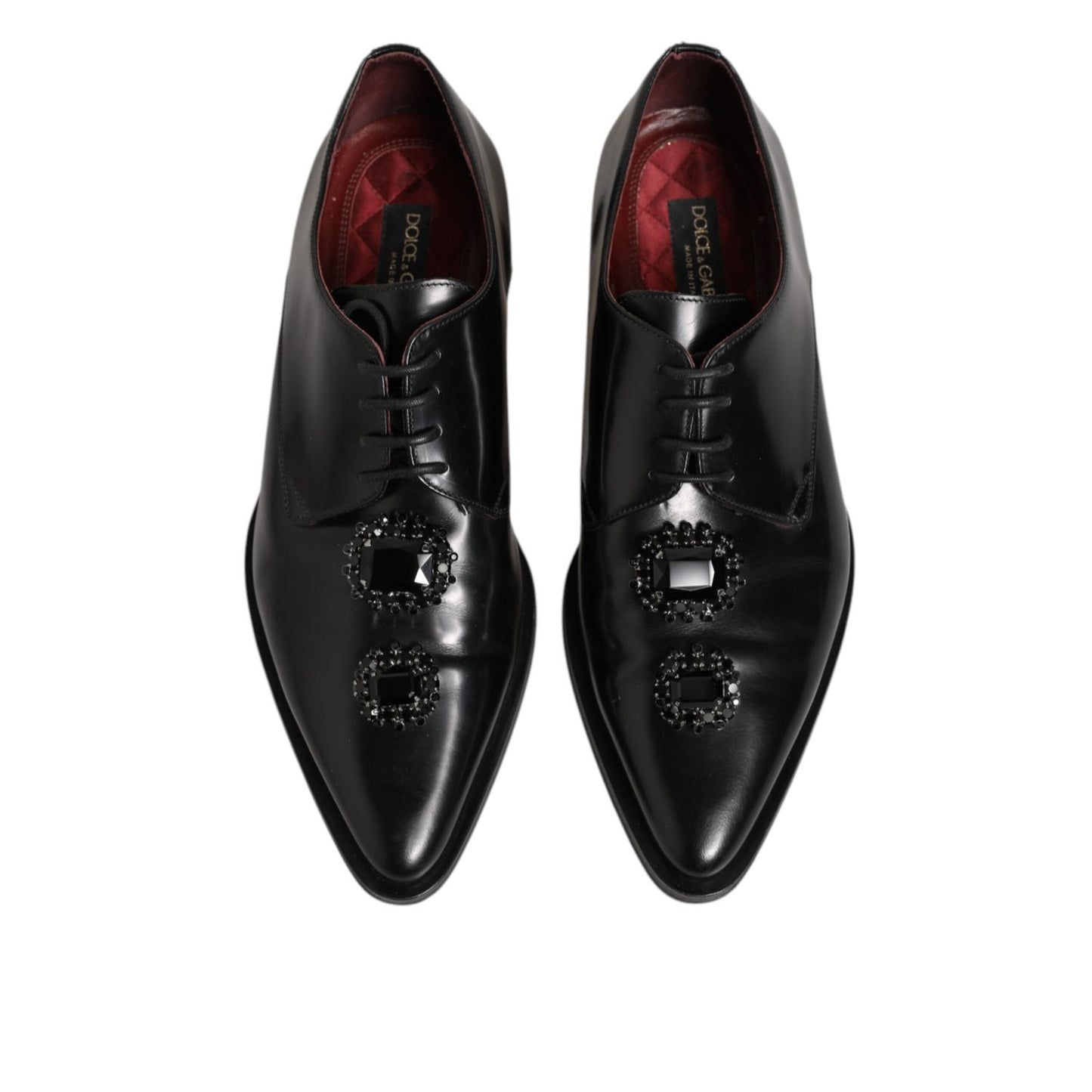 Dolce & Gabbana Black Leather Jeweled Crystals Derby Shoes