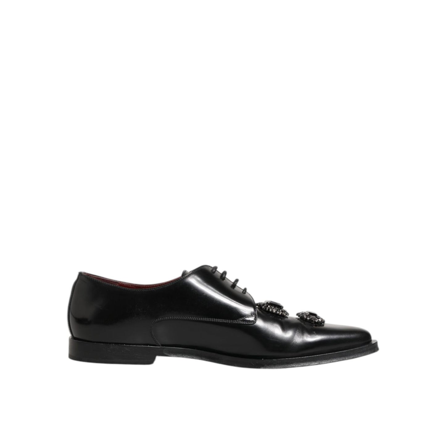 Dolce & Gabbana Black Leather Jeweled Crystals Derby Shoes