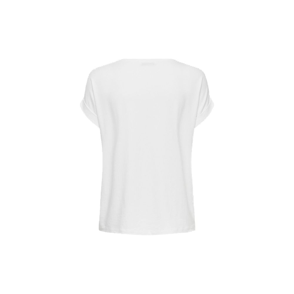 Back view of Only White Polyester T-Shirt with rolled sleeves and scoop neck design for women.