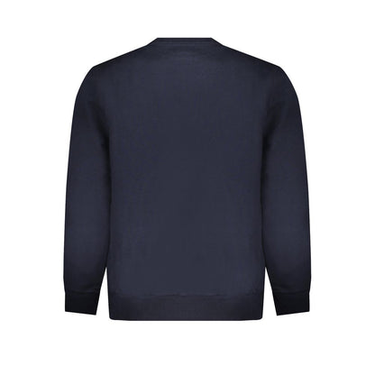 Rear view of Timberland Blue Cotton Sweater with crew neck design made from 100% organic cotton, long-sleeved and featuring a logo.