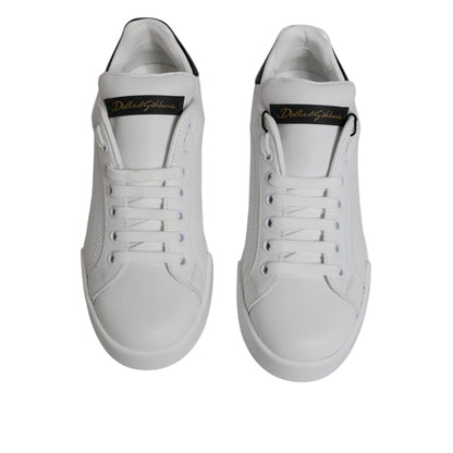 Dolce & Gabbana White Black Leather Low Top Sneakers Shoes