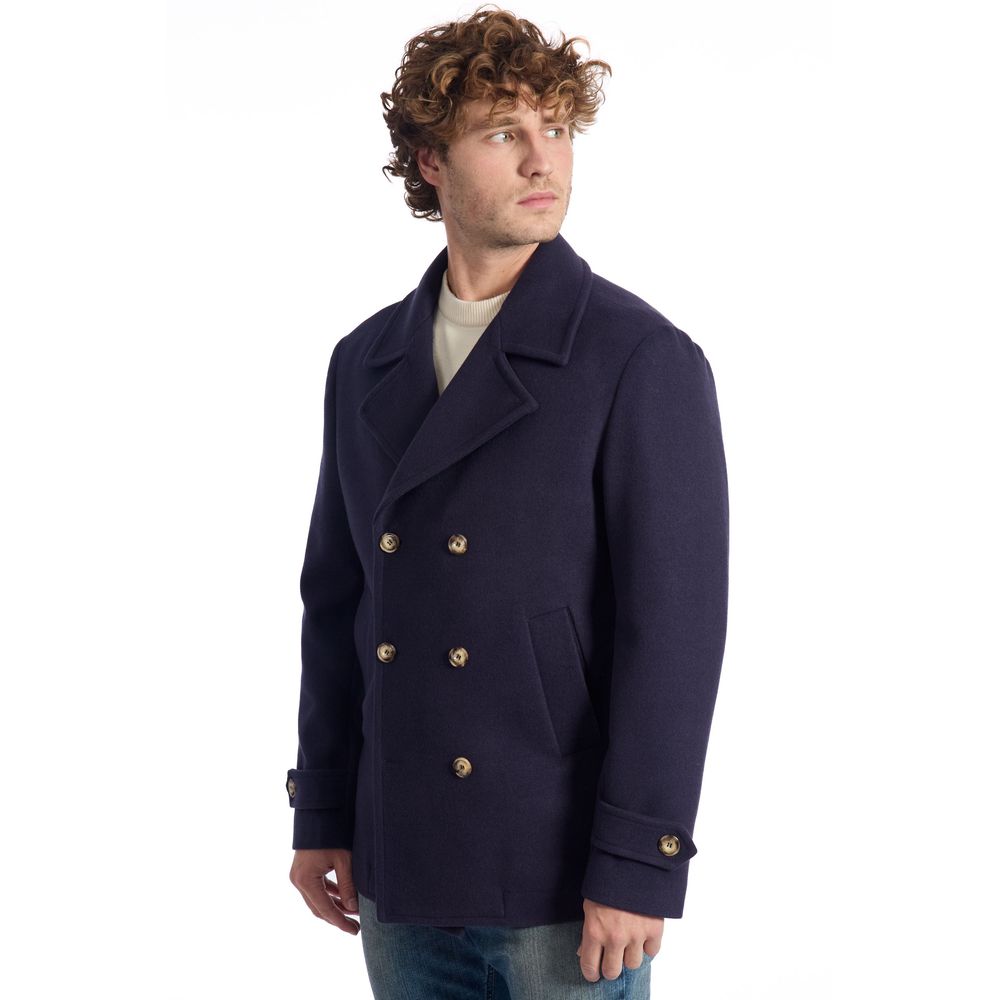 Roberto Pepe Luxury Blue Wool Coat