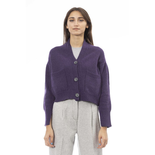 Alpha Studio Purple Merino Wool Cardigan