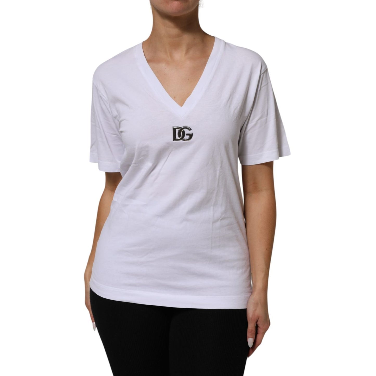 Dolce & Gabbana White Cotton V-Neck Short Sleeves T-Shirt Dolce & Gabbana