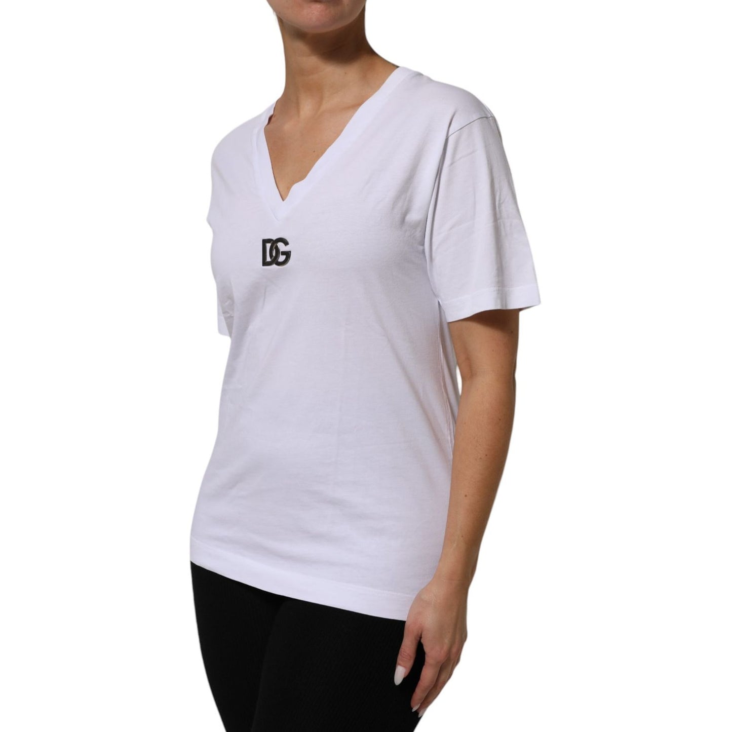 Dolce & Gabbana White Cotton V-Neck Short Sleeves T-Shirt Dolce & Gabbana