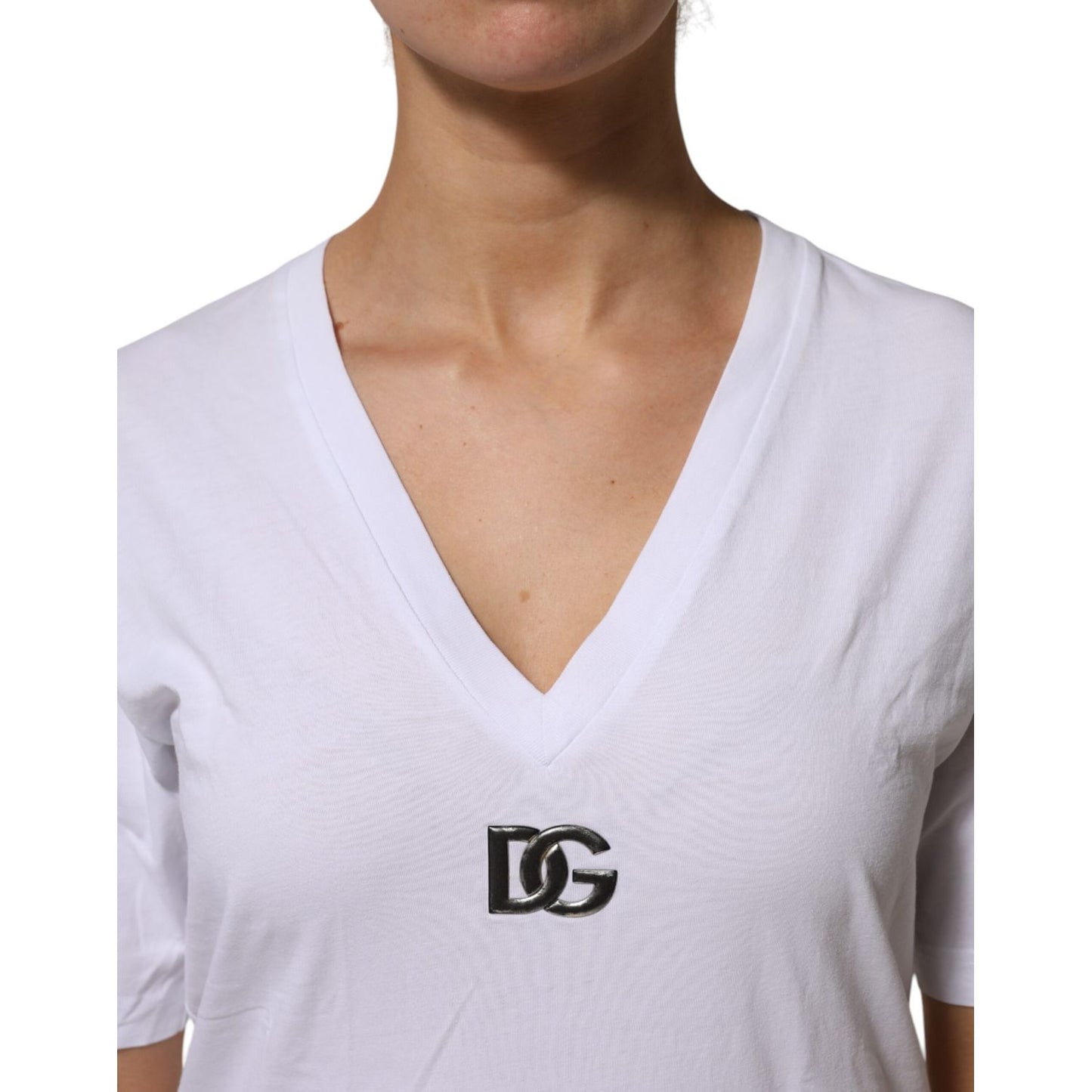 Dolce & Gabbana White Cotton V-Neck Short Sleeves T-Shirt Dolce & Gabbana